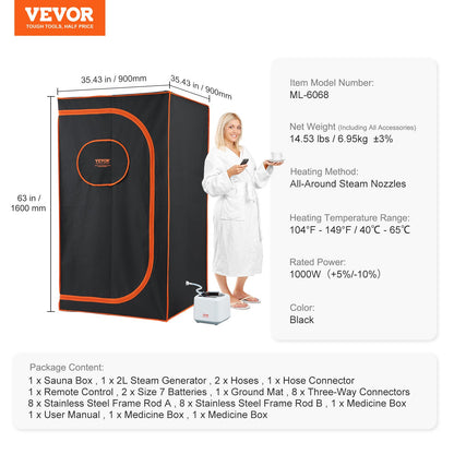 Portable Steam Sauna Tent Full Size, 1000W Personal Sauna Blanket Kit for Home Spa, Detoxify & Soothing Heated Body Therapy, Time & Temperature Remote Control With Floor Mat