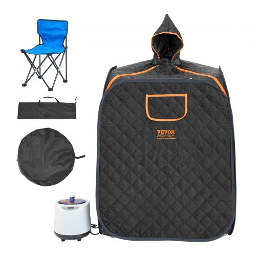 Portable Personal Steam Sauna Spa Tent with 1200 Watt Steam Generator, with Chair & Storage Bag, Home Therapeutic Sauna Blanket for Detox Relaxation, Time & Temperature Remote Control, Black