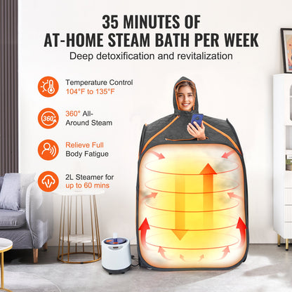 Portable Personal Steam Sauna Spa Tent with 1200 Watt Steam Generator, with Chair & Storage Bag, Home Therapeutic Sauna Blanket for Detox Relaxation, Time & Temperature Remote Control, Black