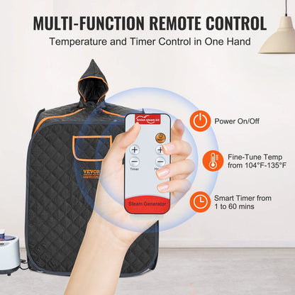 Portable Personal Steam Sauna Spa Tent with 1200 Watt Steam Generator, with Chair & Storage Bag, Home Therapeutic Sauna Blanket for Detox Relaxation, Time & Temperature Remote Control, Black