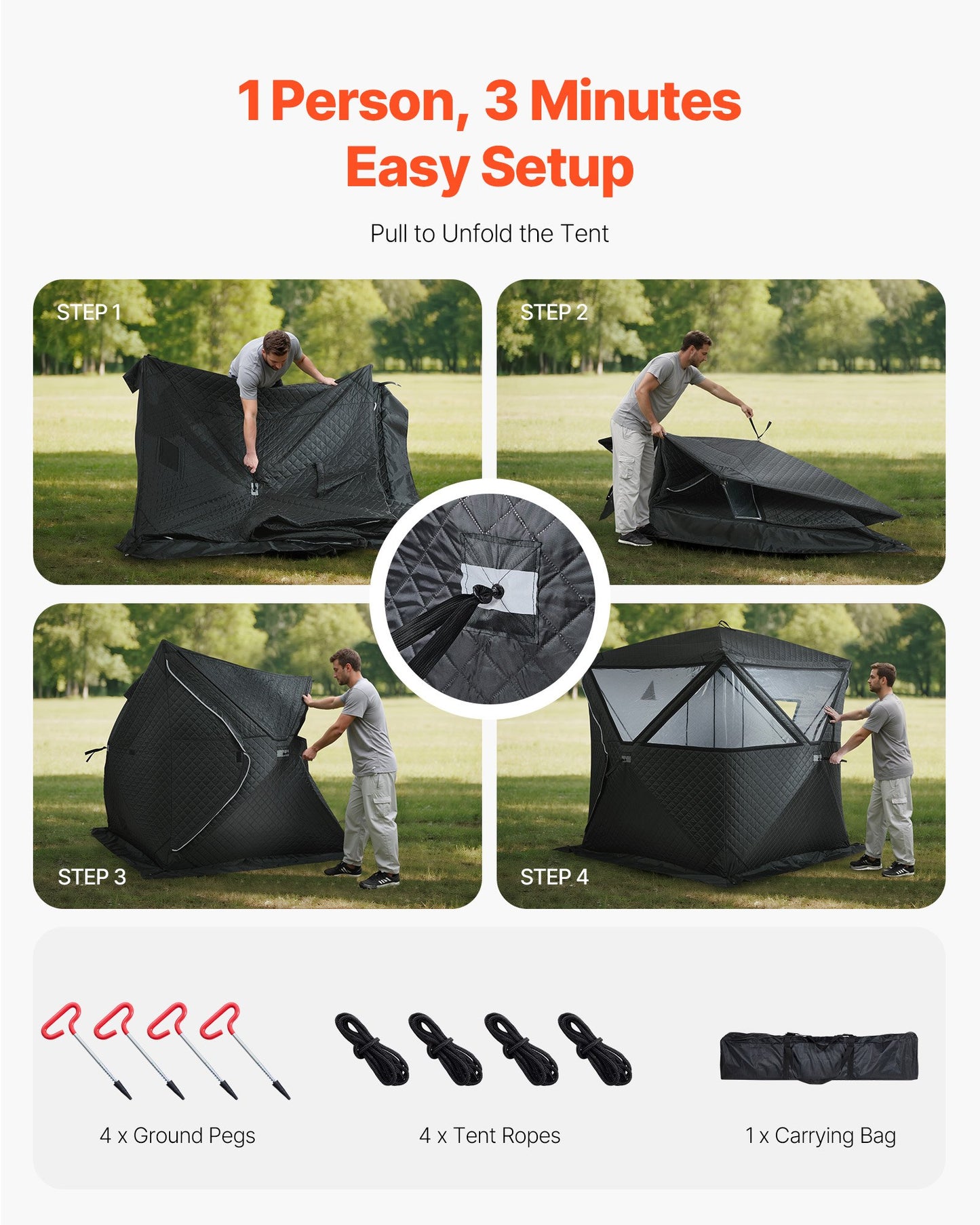 Outdoor Sauna Tent Pro, Portable Steam & Dry Sauna for 4 Persons, Heavy-Duty Oxford Cloth & Carbon Steel, Easy Setup for Camping, Backyard, or Home Gym,Easy Setup(Black)