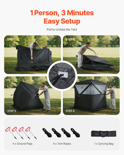 Outdoor Sauna Tent Pro, Portable Steam & Dry Sauna for 4 Persons, Heavy-Duty Oxford Cloth & Carbon Steel, Easy Setup for Camping, Backyard, or Home Gym,Easy Setup(Black)