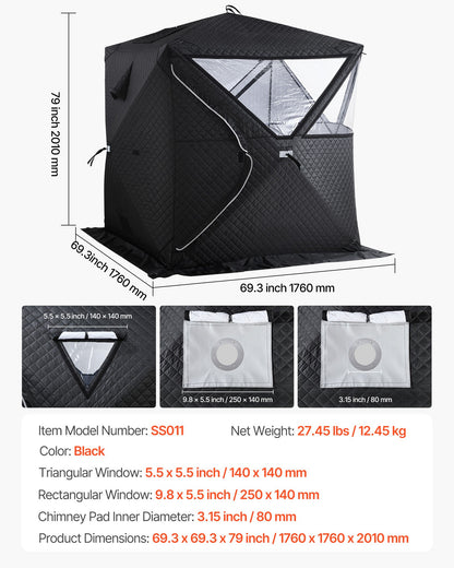 Outdoor Sauna Tent Pro, Portable Steam & Dry Sauna for 4 Persons, Heavy-Duty Oxford Cloth & Carbon Steel, Easy Setup for Camping, Backyard, or Home Gym,Easy Setup(Black)