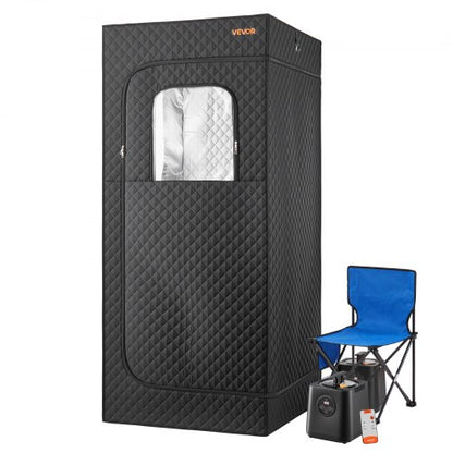 Upgraded Portable Steam Sauna for Home, 1 Person Full Body Home Spa Tent with Steamer & 1 Foldable Chairs & Remote & Essential Oil Box,Heavy-Duty Stainless Steel Frame Sauna Box, (Black)
