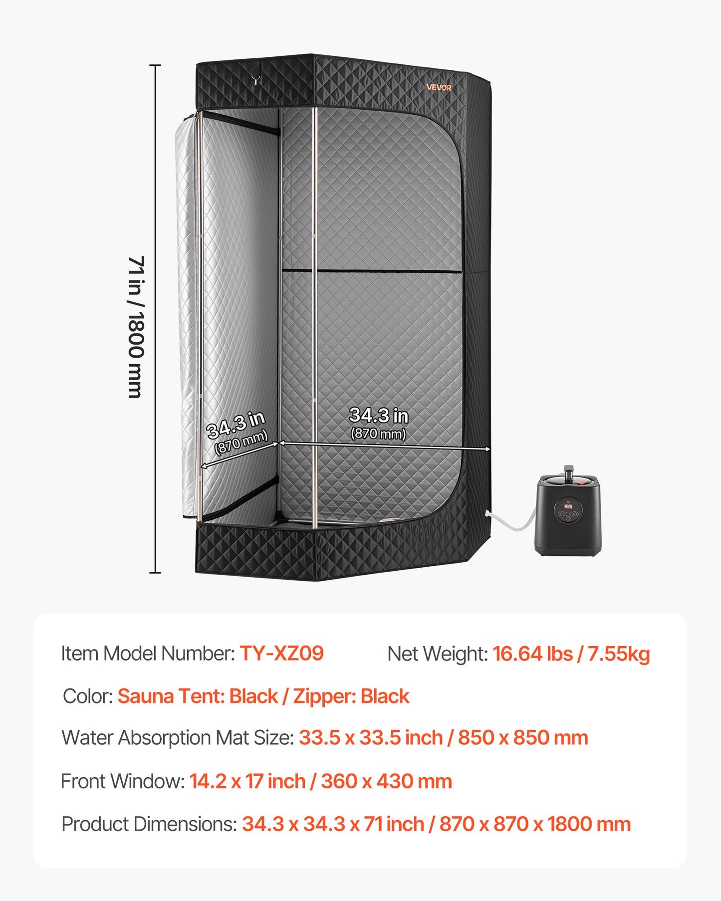 Upgraded Portable Steam Sauna for Home, 1 Person Full Body Home Spa Tent with Steamer & 1 Foldable Chairs & Remote & Essential Oil Box,Heavy-Duty Stainless Steel Sauna Box, (Black,Pentagon)
