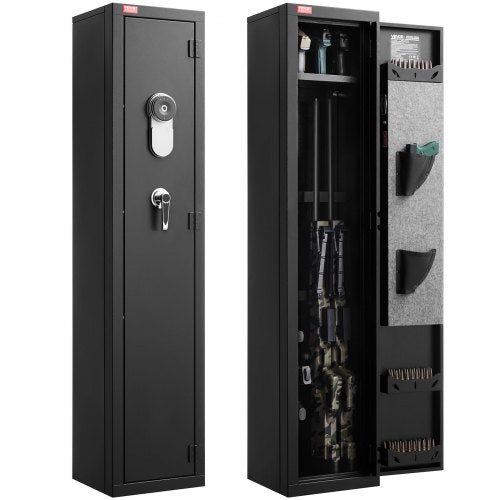 Gun Safe, Heavy Duty Cold-Rolled Steel Fireproof Rifle Cabinet with Fingerprint, Digital Keypad & Key, Large Long Gun Cabinet with Magazine and LED, Adjustable Racks for Rifles, Pistols, Shotgun