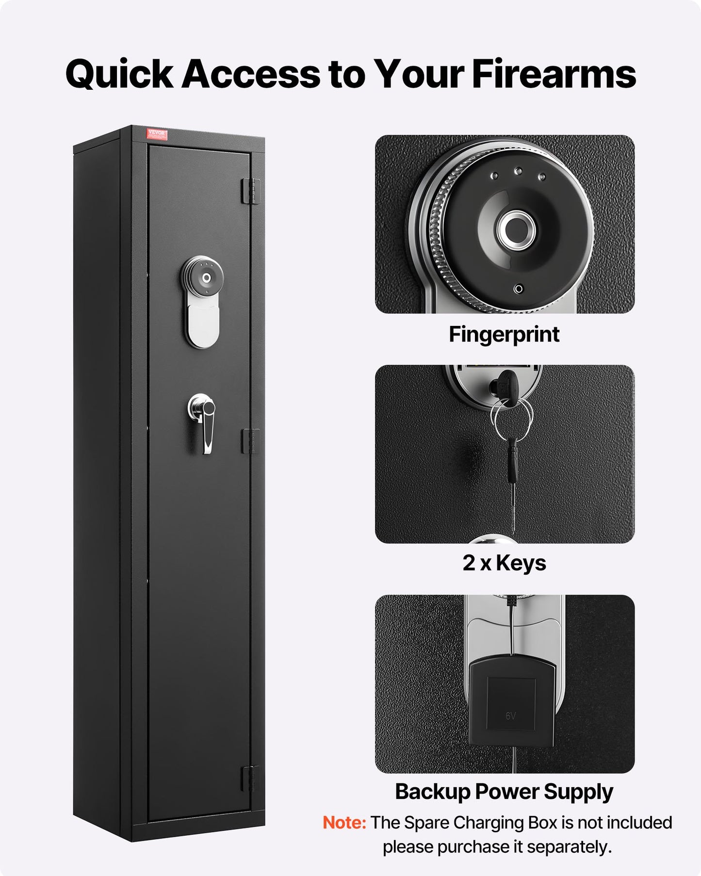 Gun Safe, Heavy Duty Cold-Rolled Steel Fireproof Rifle Cabinet with Fingerprint, Digital Keypad & Key, Large Long Gun Cabinet with Magazine and LED, Adjustable Racks for Rifles, Pistols, Shotgun