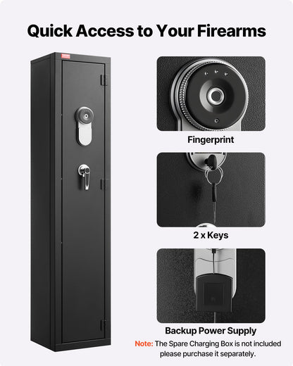 Gun Safe, Heavy Duty Cold-Rolled Steel Fireproof Rifle Cabinet with Fingerprint, Digital Keypad & Key, Large Long Gun Cabinet with Magazine and LED, Adjustable Racks for Rifles, Pistols, Shotgun