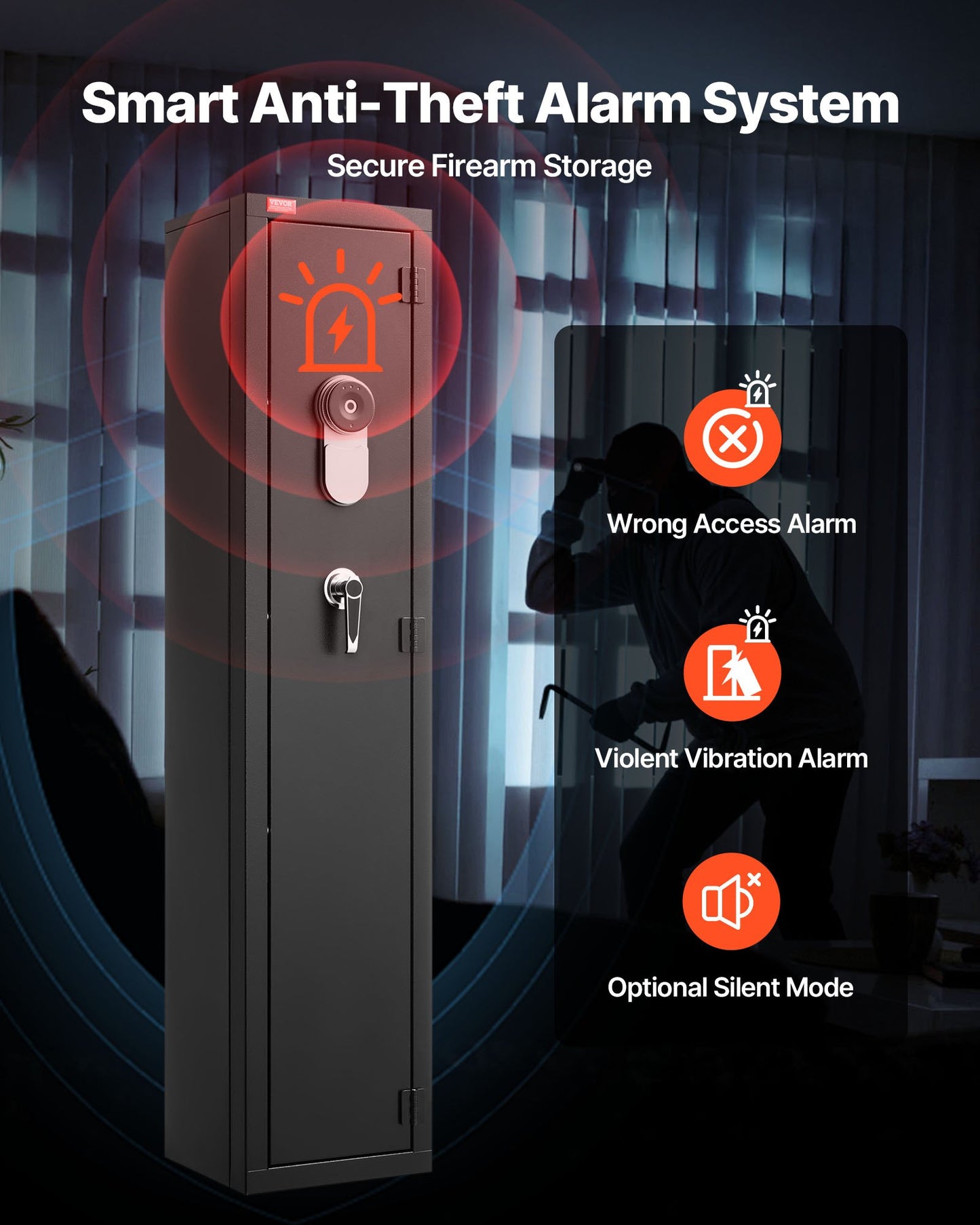 Gun Safe, Heavy Duty Cold-Rolled Steel Fireproof Rifle Cabinet with Fingerprint, Digital Keypad & Key, Large Long Gun Cabinet with Magazine and LED, Adjustable Racks for Rifles, Pistols, Shotgun
