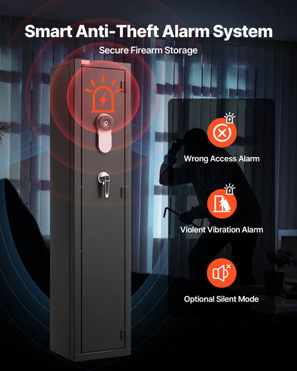 Gun Safe, Heavy Duty Cold-Rolled Steel Fireproof Rifle Cabinet with Fingerprint, Digital Keypad & Key, Large Long Gun Cabinet with Magazine and LED, Adjustable Racks for Rifles, Pistols, Shotgun