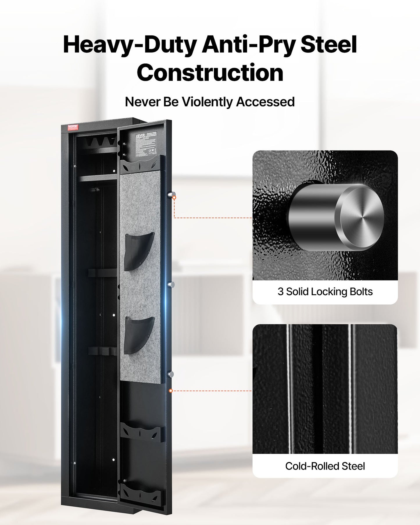 Gun Safe, Heavy Duty Cold-Rolled Steel Fireproof Rifle Cabinet with Fingerprint, Digital Keypad & Key, Large Long Gun Cabinet with Magazine and LED, Adjustable Racks for Rifles, Pistols, Shotgun