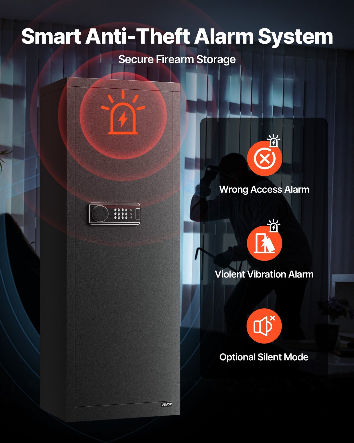 6-8 Gun Safe, Long Gun Cabinet for Rifles and Pistols, Quick Access Rifle Safe with 3 Ammo Slots and 2 Adjustable Racks, Large Digital Cabinet with Key and Password Lock