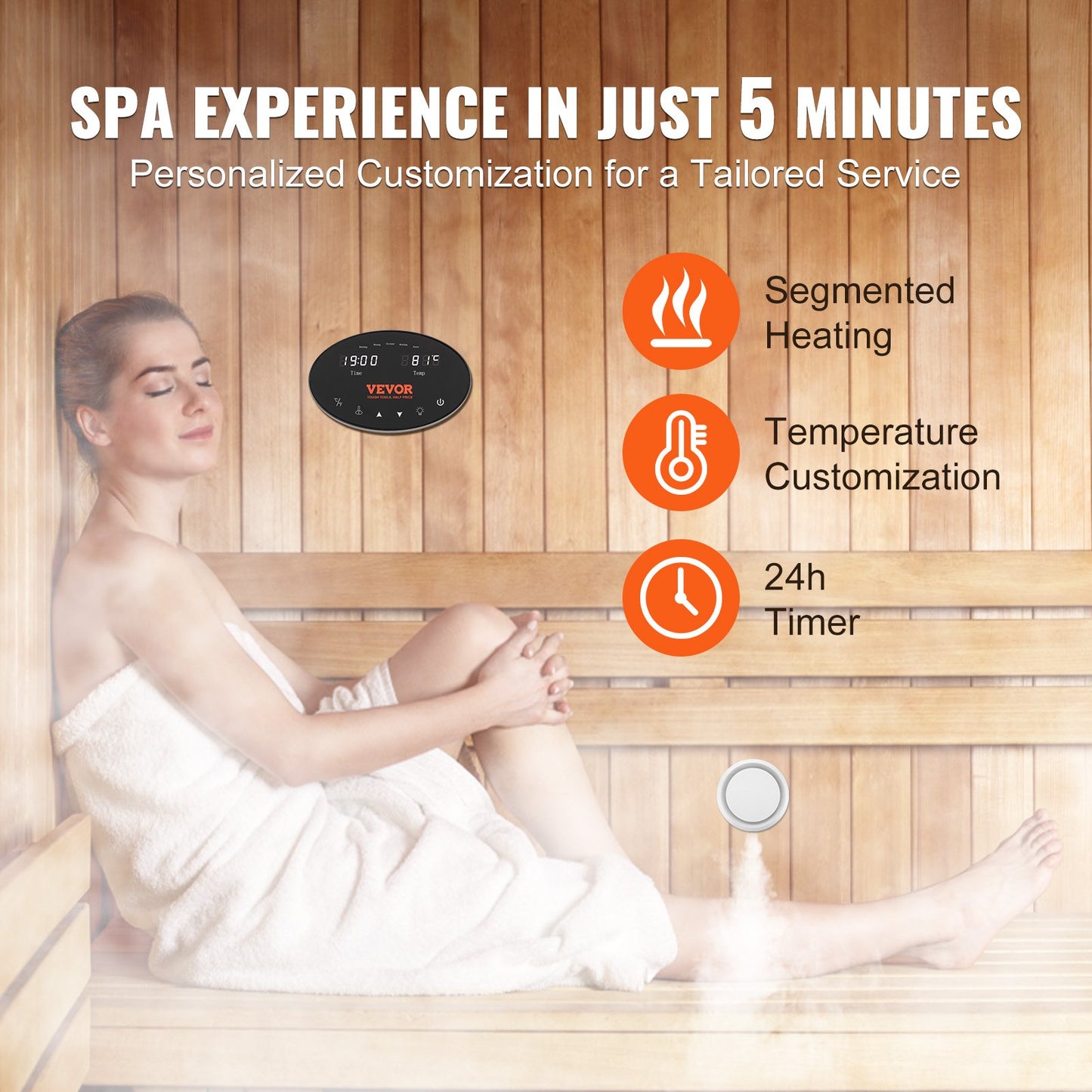 Steam Shower Generator, 15 kW, Segmented Heating & Temperature Customization & 24h Timer Steam Bath Kit, Automatic Drainage Luxury Home Steam Shower System, Acrylic Room Max. 530 Cu. Ft.