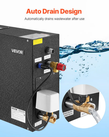 Steam Generator, 4 kW Steam Shower System with Controller for Home Sauna Bath Spa, Commercial Auto Drain Kit with Overheat, Dry-Run & Overpressure Protection, 10 Min to 24h Efficient, Black