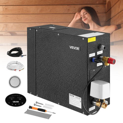 Steam Generator, 6 kW Steam Shower System with Controller for Home Sauna Bath Spa, Commercial Auto Drain Kit with Overheat, Dry-Run & Overpressure Protection, 10 Min to 24h Efficient, Black