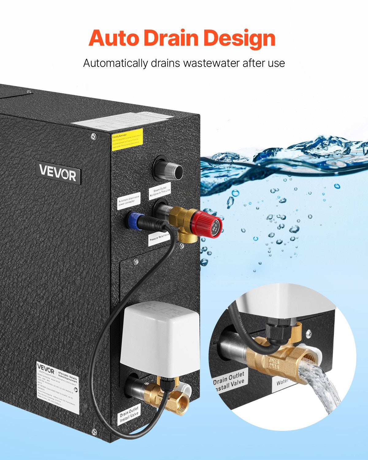 Steam Generator, 6 kW Steam Shower System with Controller for Home Sauna Bath Spa, Commercial Auto Drain Kit with Overheat, Dry-Run & Overpressure Protection, 10 Min to 24h Efficient, Black