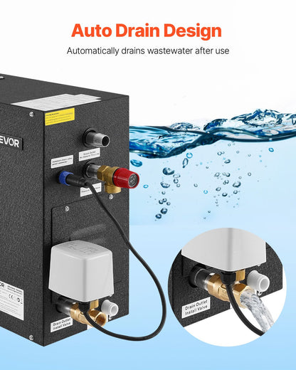 Steam Generator, 7.5 kW Steam Shower System with Controller for Home Sauna Bath Spa, Commercial Auto Drain Kit with Overheat, Dry-Run & Overpressure Protection, 10 Min to 24h Efficient, Black