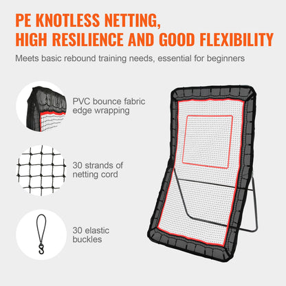 Lacrosse-Rebounder für den Garten, 4 x 7 Fuß Volleyball-Bounce-Back-Netz, Pitchback-Throwback-Baseball-Softball-Return-Trainingswand, Schießübungs-Trainingswand mit einstellbarem Winkel und Tor