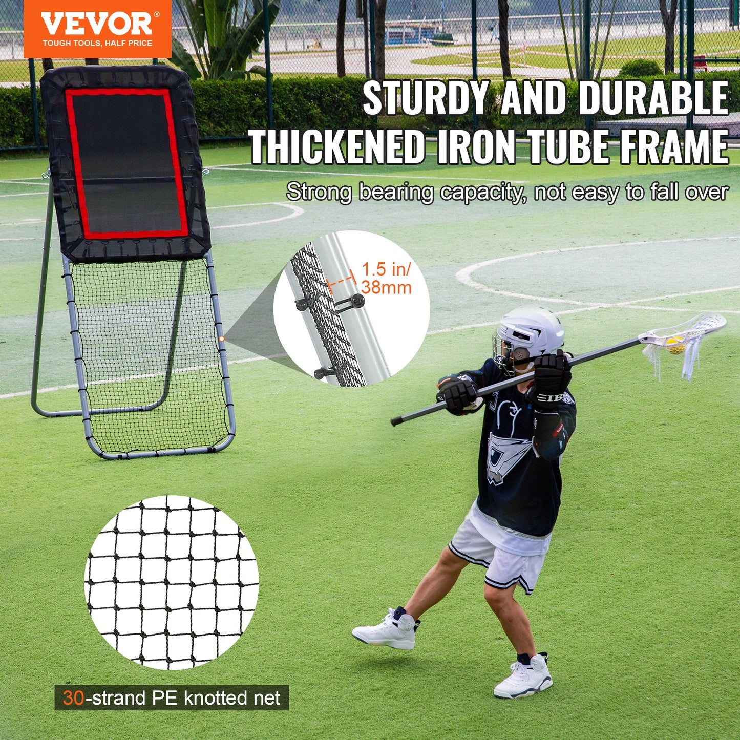Folding Lacrosse Rebounder for Backyard, 3x8 Ft Volleyball Bounce Back Net, Pitchback Throwback Baseball Softball Return Training Screen, Adjustable Angle Shooting Practice Training Wall, Black