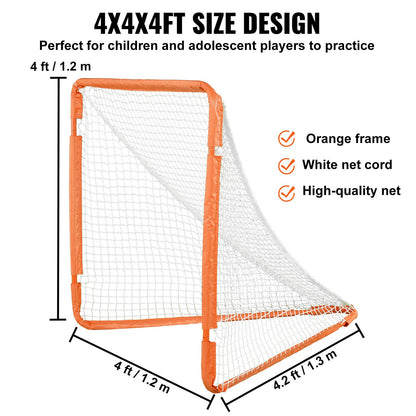 Lacrosse Goal, 4' x 4' Small Kids Lacrosse Net, Folding Portable Lacrosse Goal med bärväska, Iron Frame Backyard Training Utrustning, Snabb och enkel installation, Perfekt för ungdomsträning, Orange