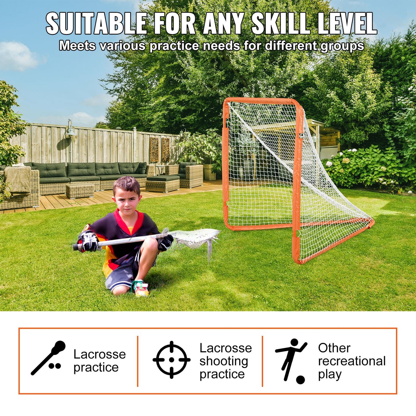 Lacrosse Goal, 4' x 4' Small Kids Lacrosse Net, Folding Portable Lacrosse Goal med bärväska, Iron Frame Backyard Training Utrustning, Snabb och enkel installation, Perfekt för ungdomsträning, Orange