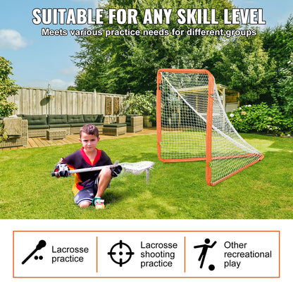 Lacrosse Goal, 4' x 4' Small Kids Lacrosse Net, Folding Portable Lacrosse Goal med bärväska, Iron Frame Backyard Training Utrustning, Snabb och enkel installation, Perfekt för ungdomsträning, Orange