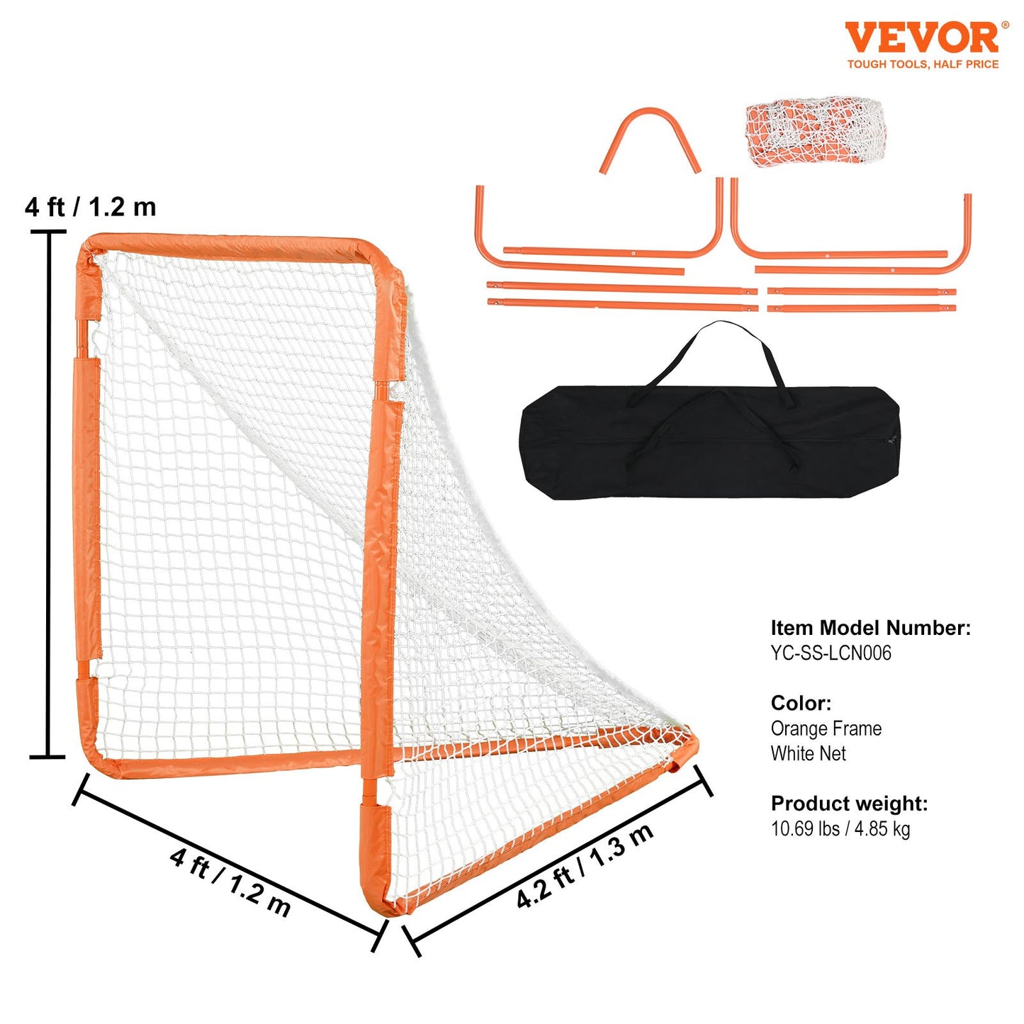 Lacrosse Goal, 4' x 4' Small Kids Lacrosse Net, Folding Portable Lacrosse Goal med bärväska, Iron Frame Backyard Training Utrustning, Snabb och enkel installation, Perfekt för ungdomsträning, Orange