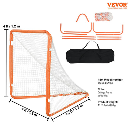 Lacrosse Goal, 4' x 4' Small Kids Lacrosse Net, Folding Portable Lacrosse Goal med bärväska, Iron Frame Backyard Training Utrustning, Snabb och enkel installation, Perfekt för ungdomsträning, Orange