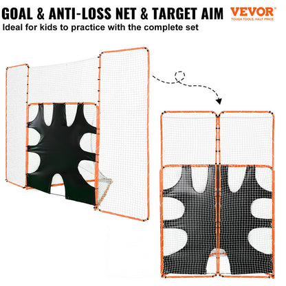 3-in-1-Lacrosse-Tor mit Backstop und Tor, 12' x 9'' Lacrosse-Netz, Stahlrahmen-Lacrosse-Rebounder-Ausrüstung für den Garten, schnell und einfach aufzubauendes Trainingsnetz, perfekt für das Jugendtraining, Orange