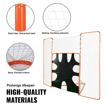 3-in-1-Lacrosse-Tor mit Backstop und Tor, 12' x 9'' Lacrosse-Netz, Stahlrahmen-Lacrosse-Rebounder-Ausrüstung für den Garten, schnell und einfach aufzubauendes Trainingsnetz, perfekt für das Jugendtraining, Orange