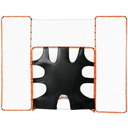 3-in-1-Lacrosse-Tor mit Backstop und Tor, 12' x 9'' Lacrosse-Netz, Stahlrahmen-Lacrosse-Rebounder-Ausrüstung für den Garten, schnell und einfach aufzubauendes Trainingsnetz, perfekt für das Jugendtraining, Orange