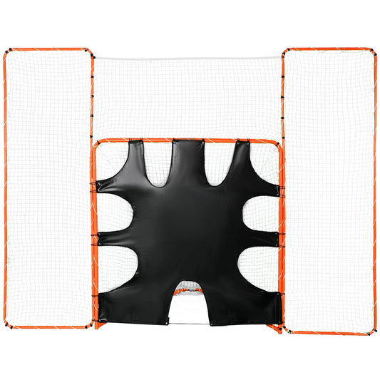 3-in-1-Lacrosse-Tor mit Backstop und Tor, 12' x 9'' Lacrosse-Netz, Stahlrahmen-Lacrosse-Rebounder-Ausrüstung für den Garten, schnell und einfach aufzubauendes Trainingsnetz, perfekt für das Jugendtraining, Orange