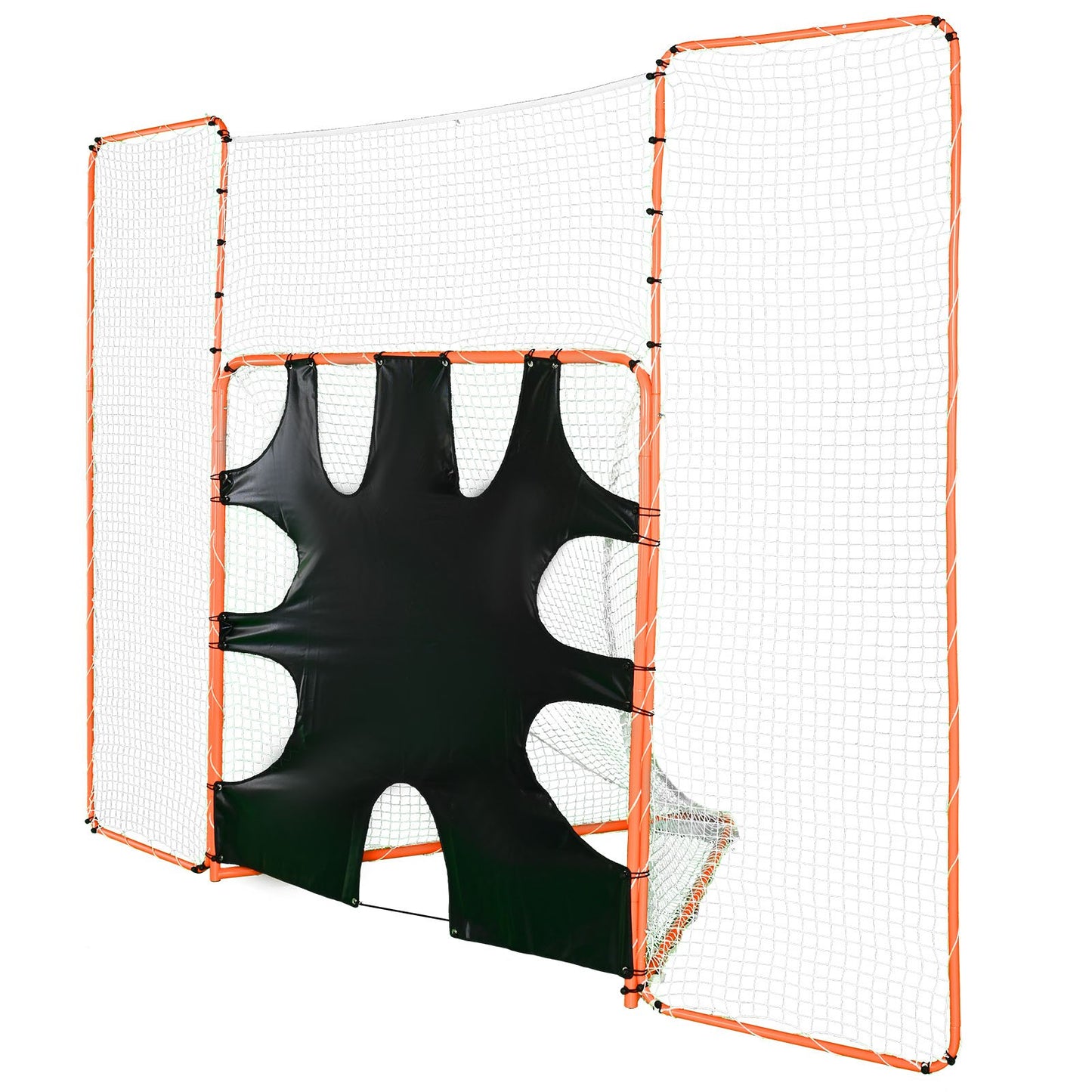 3-in-1-Lacrosse-Tor mit Backstop und Tor, 12' x 9'' Lacrosse-Netz, Stahlrahmen-Lacrosse-Rebounder-Ausrüstung für den Garten, schnell und einfach aufzubauendes Trainingsnetz, perfekt für das Jugendtraining, Orange