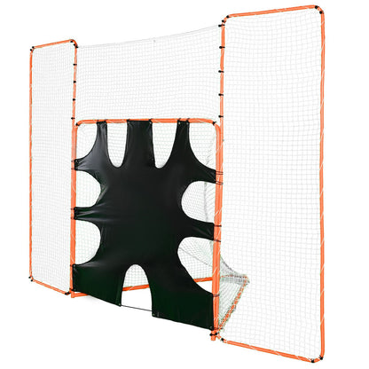 3-in-1-Lacrosse-Tor mit Backstop und Tor, 12' x 9'' Lacrosse-Netz, Stahlrahmen-Lacrosse-Rebounder-Ausrüstung für den Garten, schnell und einfach aufzubauendes Trainingsnetz, perfekt für das Jugendtraining, Orange