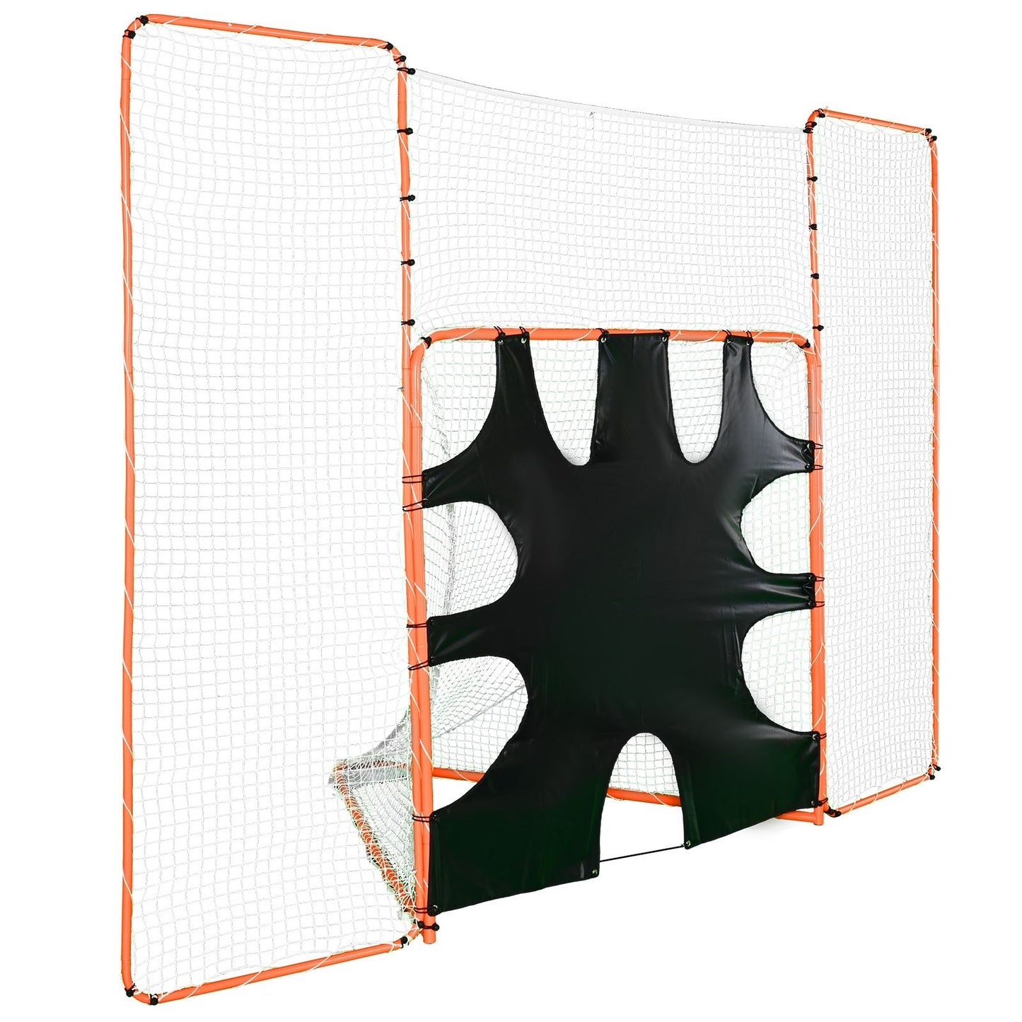 3-in-1-Lacrosse-Tor mit Backstop und Tor, 12' x 9'' Lacrosse-Netz, Stahlrahmen-Lacrosse-Rebounder-Ausrüstung für den Garten, schnell und einfach aufzubauendes Trainingsnetz, perfekt für das Jugendtraining, Orange