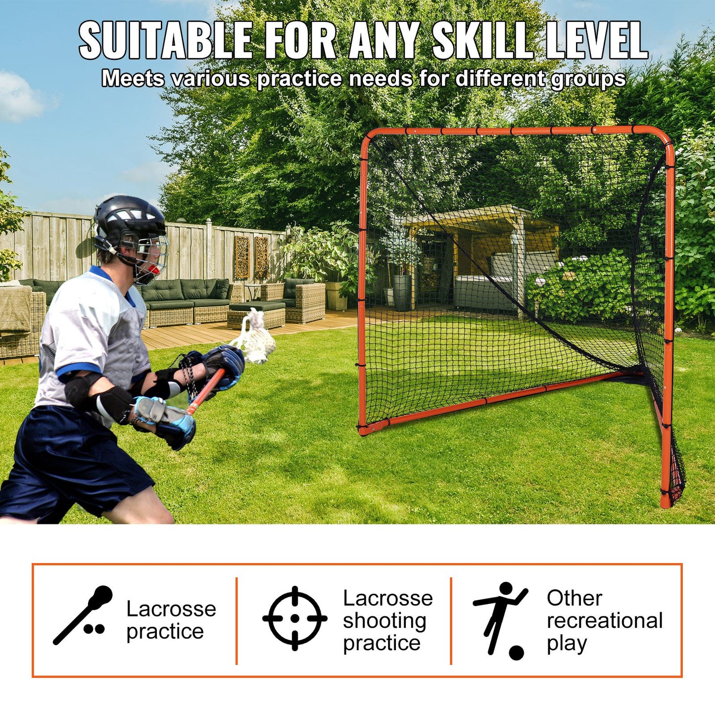 Lacrosse-Tor, 6' x 6' Lacrosse-Netz, zusammenklappbares tragbares Lacrosse-Trainingsgerät für den Garten, Trainingsnetz mit Stahlrahmen, schnell und einfach aufzubauendes Lacrosse-Tor, perfekt für das Training von Jugendlichen und Erwachsenen, Orange
