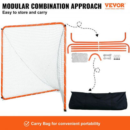 Lacrosse-Tor, 6' x 6' Lacrosse-Netz, Stahlrahmen-Lacrosse-Trainingsgerät für den Garten, tragbares Lacrosse-Tor mit Tragetasche, schneller und einfacher Aufbau, perfekt für das Jugendtraining, Orange | EU