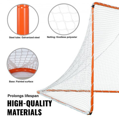 Lacrosse-Tor, 6' x 6' Lacrosse-Netz, Stahlrahmen-Lacrosse-Trainingsgerät für den Garten, tragbares Lacrosse-Tor mit Tragetasche, schneller und einfacher Aufbau, perfekt für das Jugendtraining, Orange | EU