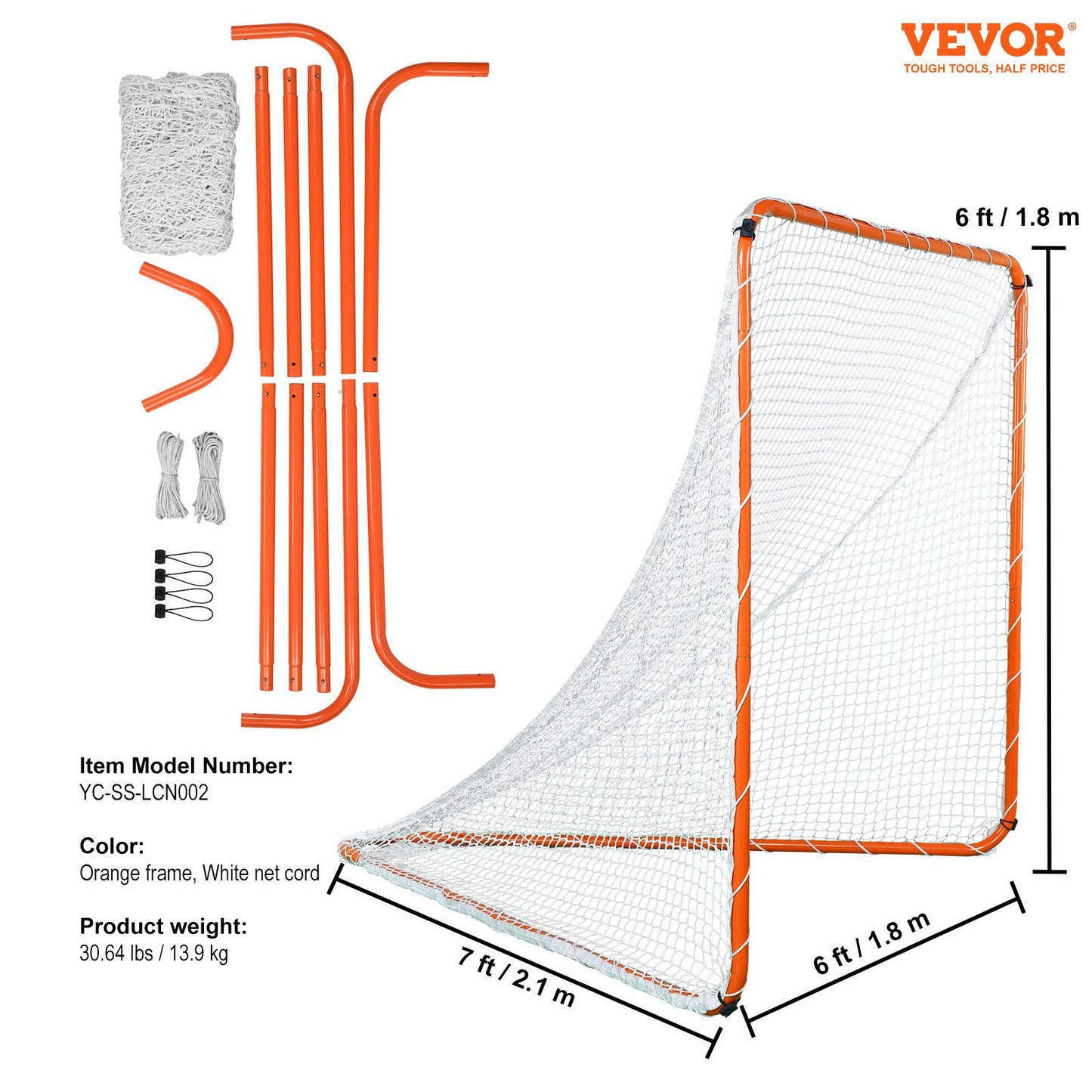 Lacrosse Goal, 6' x 6' Lacrosse Net, Steel Frame Backyard Lacrosse Training Equipment, Portable Lacrosse Goal with Carry Bag, Quick & Easy Setup, Perfect for Youth Adult Training, Orange