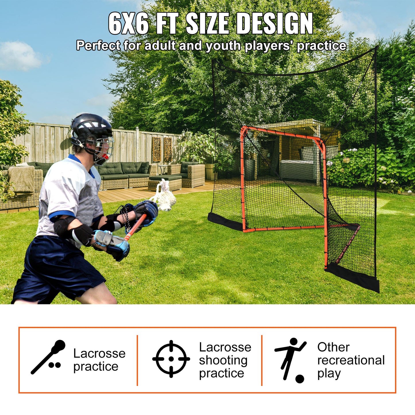 Hockey- und Lacrosse-Torfang mit erweiterter Abdeckung, 12' x 9' Lacrosse-Netz, komplettes Trainingsnetz mit Zubehör, schnell und einfach aufzubauende Lacrosse-Ausrüstung für den Garten, perfekt für das Jugendtraining