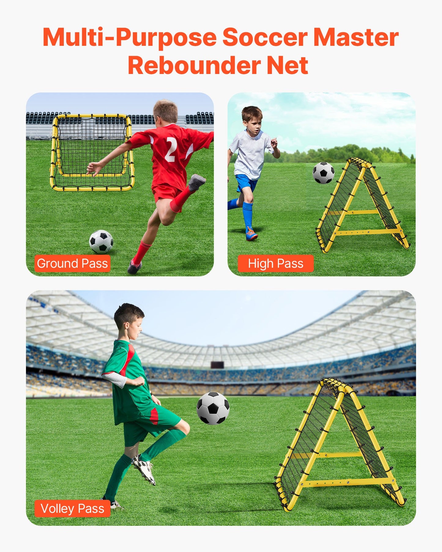 Soccer Rebounder Rebound Net, 40"x35"x37" Portable Football Training Gifts, Fully Adjustable Angles Goal Net, Aids & Equipment for Kids Teens & All Ages, Easy Set Up & Perfect Storage