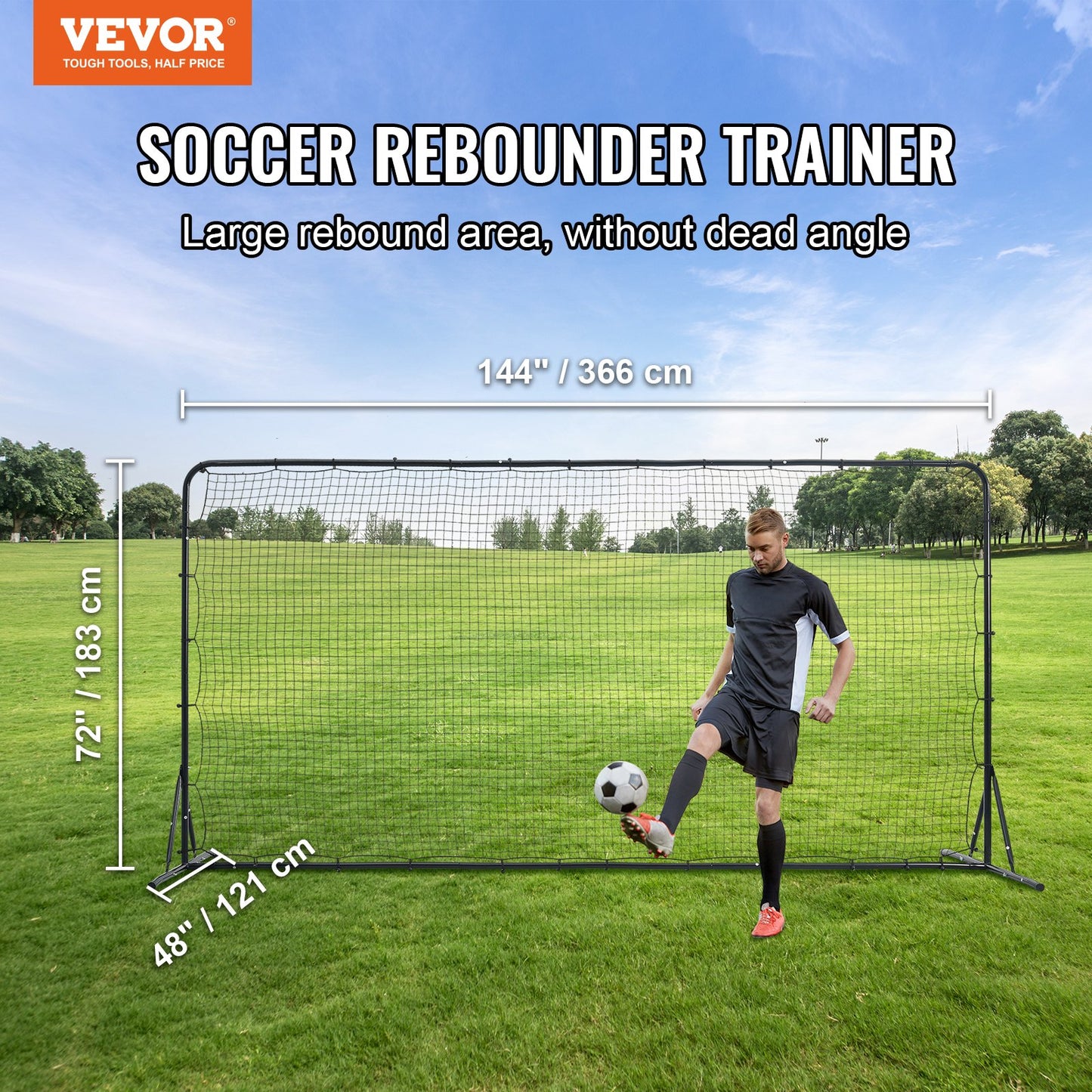 Fußball-Rebounder-Netz, 12 x 6 Fuß, Eisen-Fußball-Trainingsgerät, Sport-Fußball-Trainingsgeschenk mit tragbarer Tasche, Volleyball-Rebounder-Wand, perfekt für Hinterhof-Training, Solo-Training, Passen