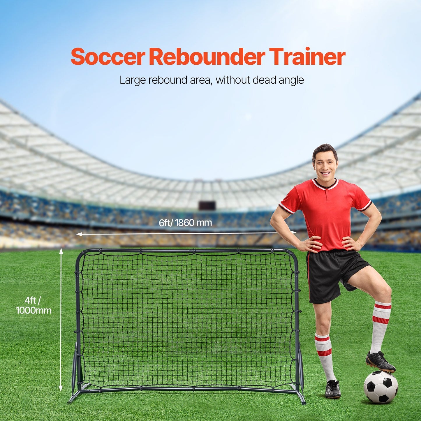 6x4FT Football Rebound Trainer Soccer Training Equipment Double Sided Net