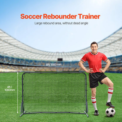 6x4FT Football Rebound Trainer Soccer Training Equipment Double Sided Net