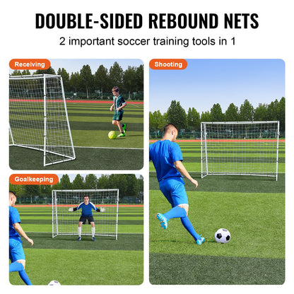 Fußball-Rebound-Trainer, 2,44 x 1,83 m großes Fußball-Trainingsgerät aus Eisen, Sport-Fußball-Rebounder-Wand mit doppelseitigem Sprungnetz und Tor, perfekt für Hinterhof-Training, Solo-Training, Passen