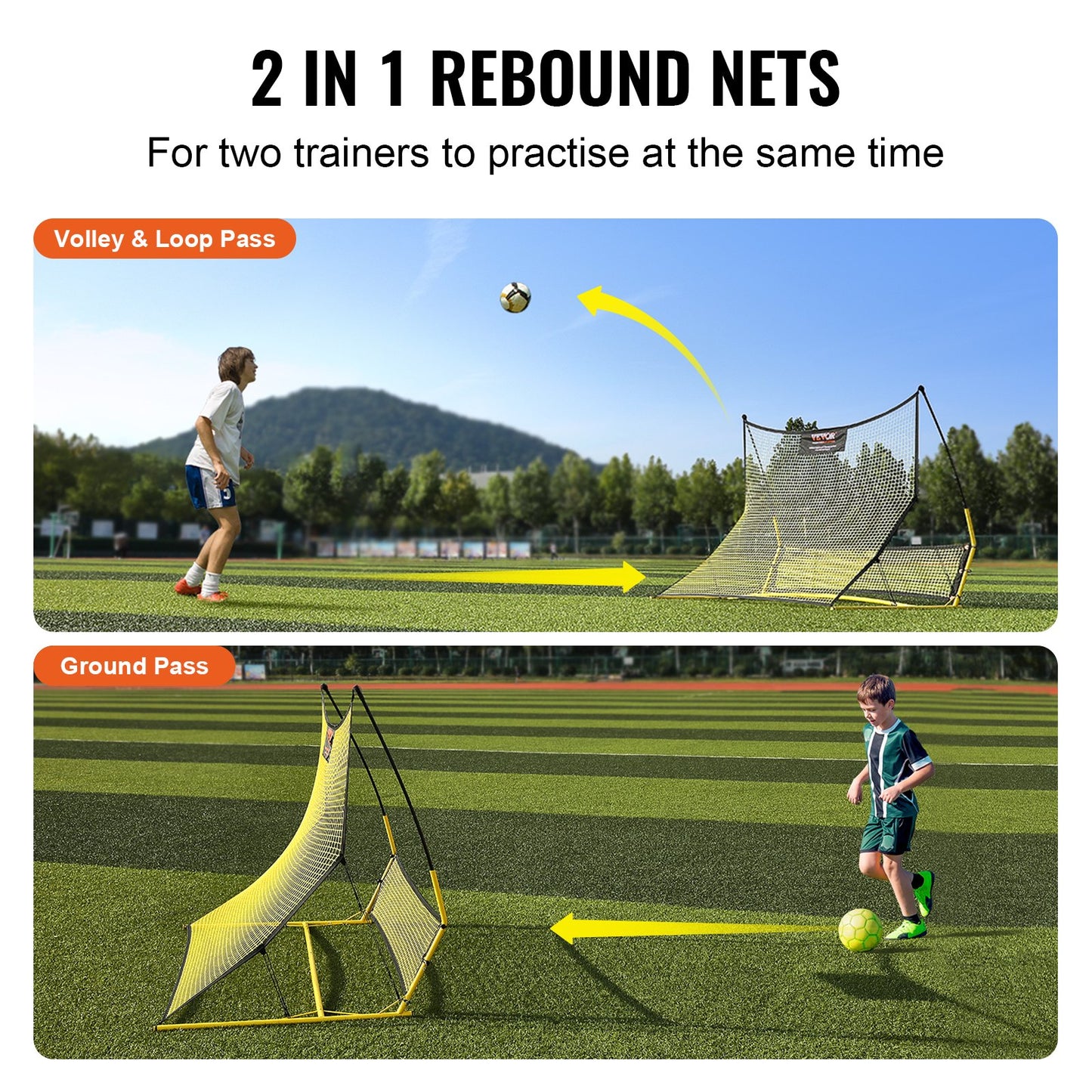 Soccer Trainer, 2-IN-1 Portable Soccer Rebounder Net, 72"x51" Iron Soccer Training Equipment, Sports Soccer Rebounder Wall with Portable Bag, Perfect for Team Solo Training, Passing, Volley