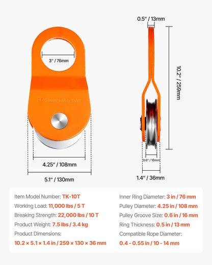 10 Tonnen Bergungsseilwinde Umlenkrolle 22.000 lbs Kapazität Offroad ATV UTV