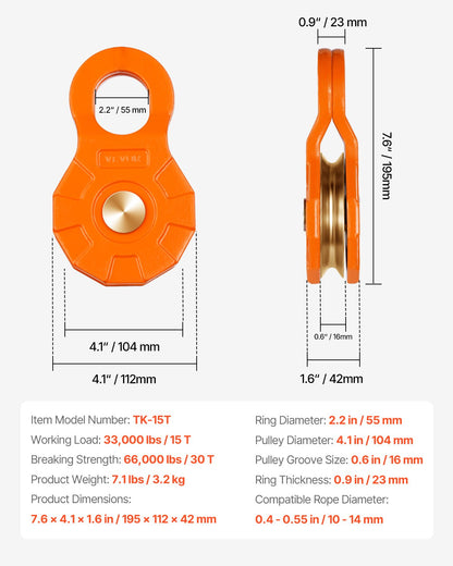 30 Tons Snatch Block Remskiva Snatch 66 000 lbs Kapacitet Off Road Recovery