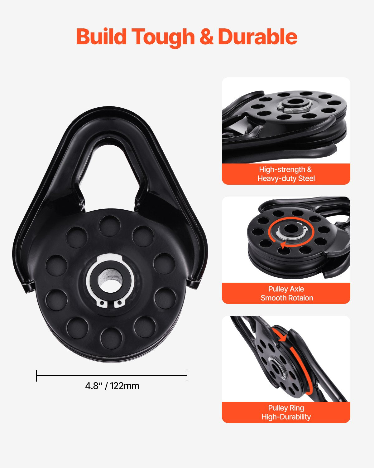 14.5 Ton Snatch Block for Winch Recovery, Heavy Duty 32,000 lbs Break Strength, Work with 3/8 inch Rope, Compact Offroad Recovery Accessory for Towing & Recovery on Truck, Tractor, ATV & UTV
