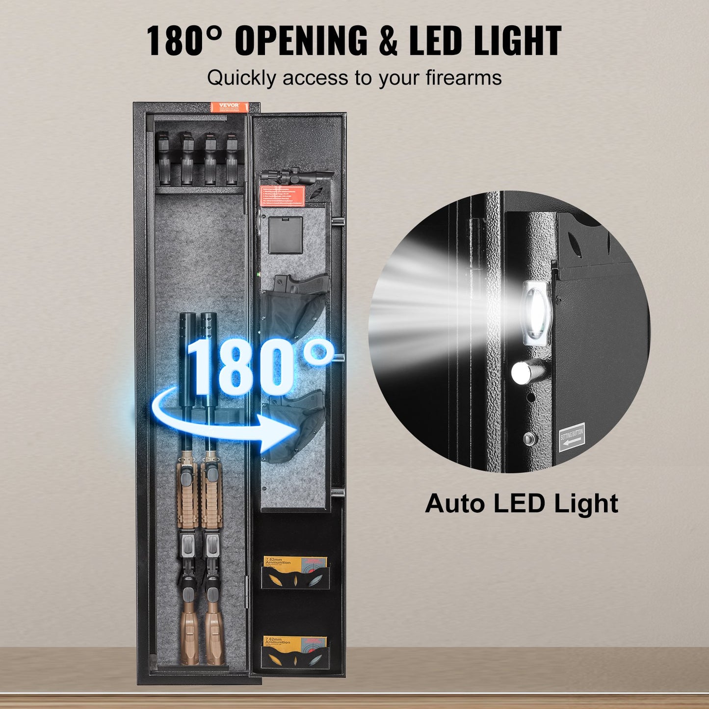 Gun Safe Rifle Safe med digital knappsats och lås för 3 gevär och 4 pistoler
